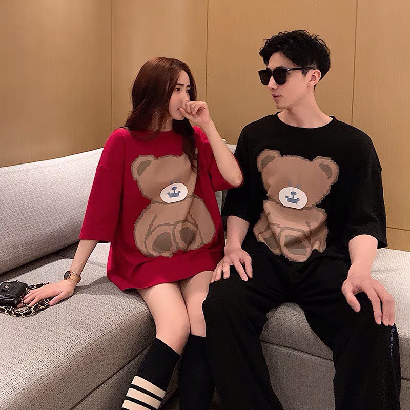 korean-unisex-brown-bear-couple-short-sleeved-loose-t-shirt-for-men-women-in-2-colors