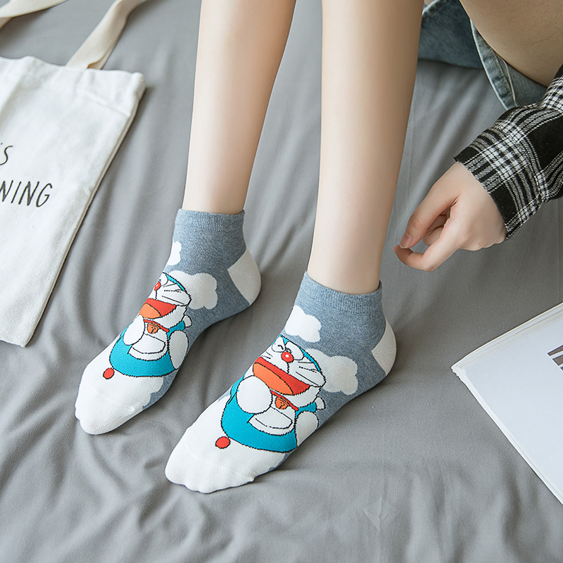 5-pairs-japanese-cartoon-doraemon-ankle-socks-female-short-socks-fashion-design-cotton-women-low-cut-socks