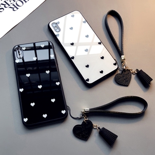 เคส VIVO V19 V17 Y11 Y12 Y15 Y19 Y17 Case Small Love Heart Hard Glass Cover เคส VIVO V15 V11i S1 Pro Y50 Y51 Y71 Protection Phone casing Give Strap