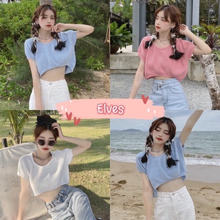 Elves✨พร้อมส่ง✨เสื้อครอปไหมพรมแขนกุด สีพื้นสไตล์เกาหลีทรงน่ารักมากกำลังฮิตค่า ~ 9572-1 ~