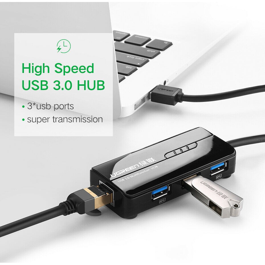 ภาพสินค้าUGREEN(20265) USB 3.0 Gigabit Ethernet Lan RJ45 Network Adapter to 1000Mbps+3 Ports Hub จากร้าน toara บน Shopee ภาพที่ 2