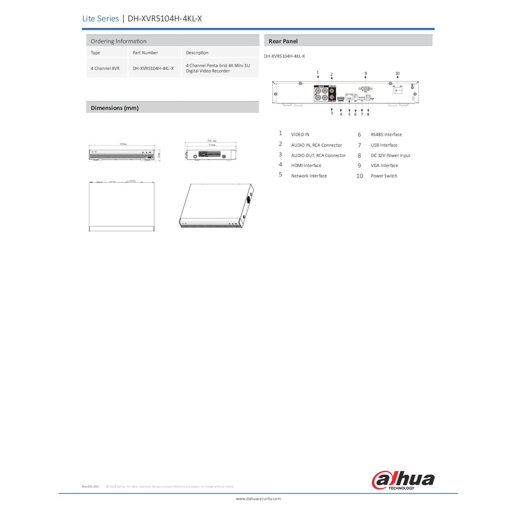 dahua-เครื่องบันทึกกล้องวงจรปิด-xvr5104h-4kl-x-4-ch