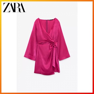 Zara ชุดเดรสผ้าไหมซาติน กระดุมสองแถว แฟชั่นฤดูใบไม้ร่วง สําหรับผู้หญิง