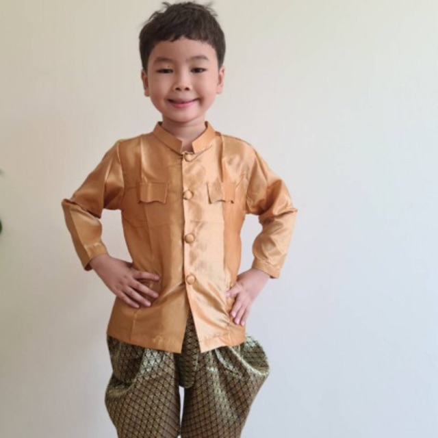 ชุดไทยเด็กเสื้อราชปะแตนเด็กผู้ชาย-ผ้าไหมจีน-เฉพาะเสื้อ