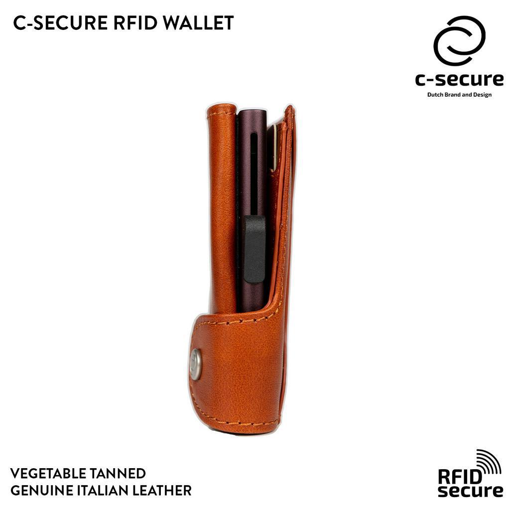 c-secure-พร้อมส่ง-กระเป๋าใส่บัตร-กระเป๋าสตางค์-กระเป๋าใส่การ์ด-rfid-รุ่นหนังแท้ฟอกฝาด-สีน้ำตาลมัคคิอาโต้-น้ำตาล