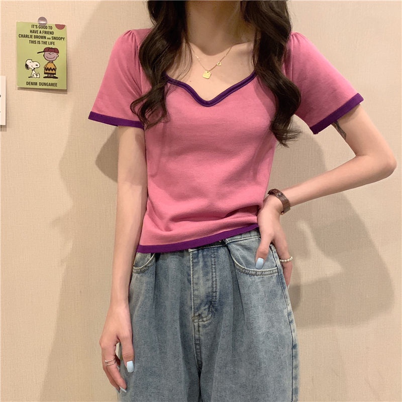 alice-แขนสั้นเสื้อยืดผู้หญิงบางแฟชั่นคอวีไม่สม่ำเสมอบางถักด้านบน-2022-ฤดูร้อน-ทันสมัย-stylish-ทันสมัย-ทันสมัย-fs210090-36z230909