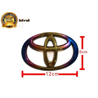 ป้ายโลโก้ toyota สีไทเททองขนาด 12 x 8cm มีกาวสองหน้าแปะด้านหลังสำหรับ altis vios yaris**ราคาถูกที่สุด**