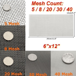 5/8/20/30/40 Mesh Stainless Steel Woven Cloth Screen Wire Filter Sheet 6x12