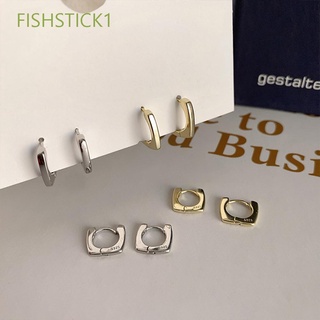 Fishstick1 ต่างหูห่วงแฟชั่นสีเงินทรงเรขาคณิตสําหรับผู้หญิง