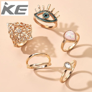 Exaggerated Vintage Jewelry Diamond Eye Cutout Ring Set of Five Geometric Irregular Ring Set f