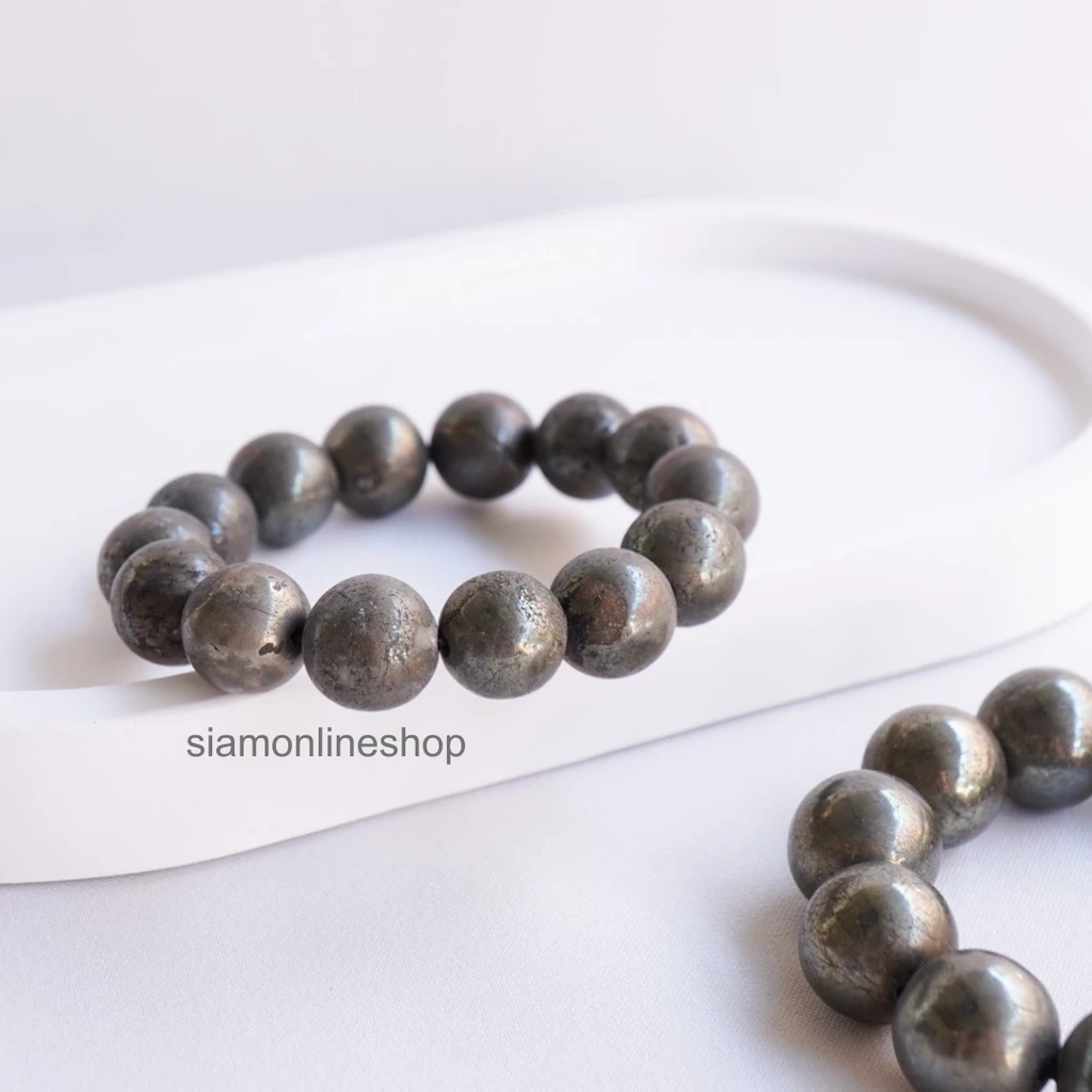 PYRITE ไพไรต์ เพชรหน้าทั่ง เลือกขนาดเม็ดหินได้ (4-14 มม) หินแห่งการดูดทรัพย์ ดูดเงิน สร้อยข้อมือหินแท้ https://wayoza.com
