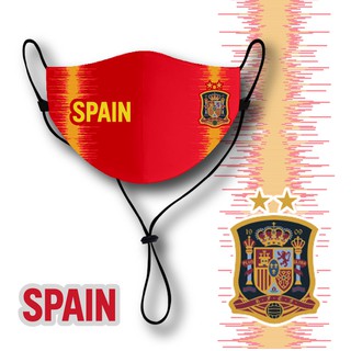 ภาพขนาดย่อของสินค้าหน้ากากผ้า แมส ผ้า ผู้ใหญ่ มีสายคล้องคอ ลายทีมชาติ สเปน สีแดง