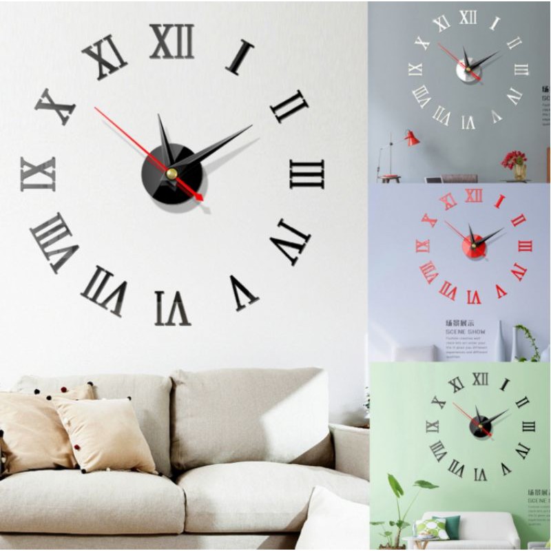 โรมัน-นาฬิกาติดผนัง-diy-3d-วอลเปเปอร์-clock-3d-watch-acrylic-wall