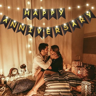 ธงแบนเนอร์ LED ลาย Happy Anniversary Love Happy Anniversary สําหรับตกแต่ง