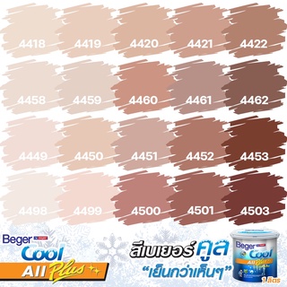 Beger สีชมพูกะปิ คูลออลพลัส กึ่งเงา ขนาด1L สีทาบ้าน สีบ้านเย็น สีเบเยอร์  เกรด 10 ปี เช็ดล้างทำความสะอาดได้