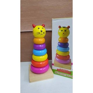 Wooden toys  ของเล่นไม้ เกมWOODEN TOYS SEVEN COLOR FROG TOWER-เกมส์ตัวต่อไม้ 7 สี 7 ชั้นฝึกทักษะการเรียนรู้สำหรับเด็กเล็