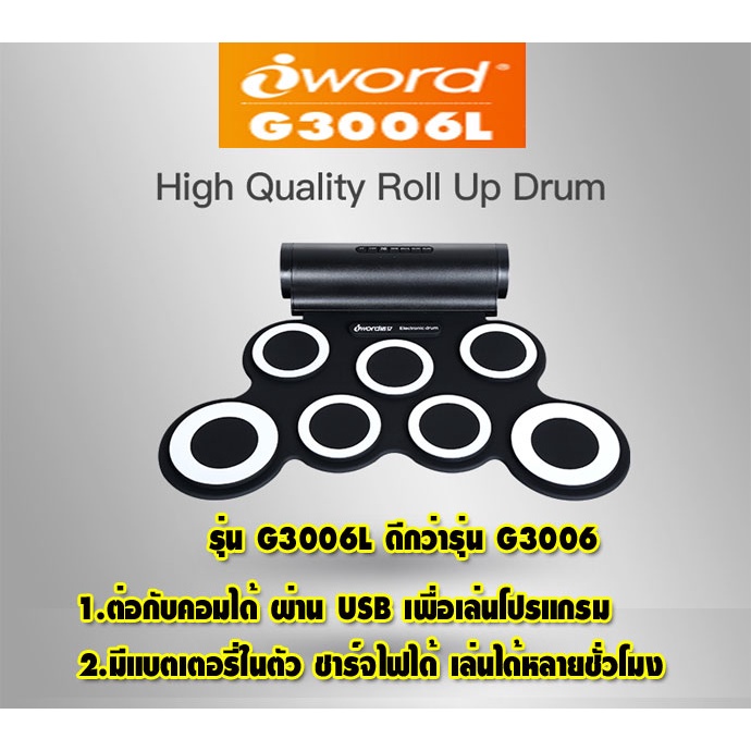 iword-กลองไฟฟ้า-electric-drum-pad-มีลำโพงในตัว-รุ่นg3006l-กลอง7pads-พร้อม-batteryในตัว