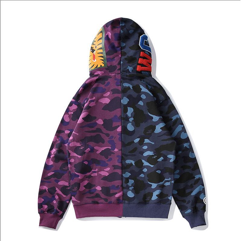 bape-แฟชั่นใหม่สีฟ้าสีม่วงความคมชัดสีผ้าฝ้ายเสื้อยืดคลุมด้วยผ้าแขนยาว