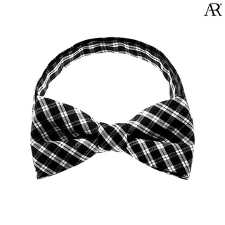 ANGELINO RUFOLO Bow Tie ผ้าไหมทอผสมคอตตอนคุณภาพเยี่ยม โบว์หูกระต่ายผู้ชาย ดีไซน์ Graphic Pattern สีดำ/สีน้ำตาล