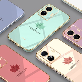 2022 New Phone Case เคส VIVO T1 X80 Pro X70 Pro 5G Y01 T1x Y15s Y15A 2021 Casing Maple Leaf Plating Silicone Anti-fall Soft Case Back Cover เคสโทรศัพท