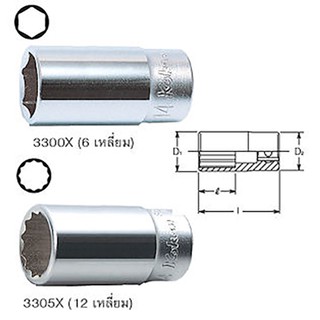 KOKEN 3305X-18 ลูกบ๊อก กึ่งยาว 40mm 3/8 - 12P - 18mm