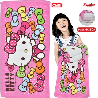 "ของแท้ 100%" Sanrio Towel ผ้าขนหนู ผ้าเช็ดตัว ลิขสิทธิ์ Hello Kitty KT-8023 ขนาด 16x32 นิ้ว(ผ้าเช็ดผม)