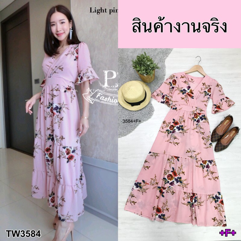 pe3584-maxxi-dress-งานแม็กซี่เดรสยาว-แขนระบาย