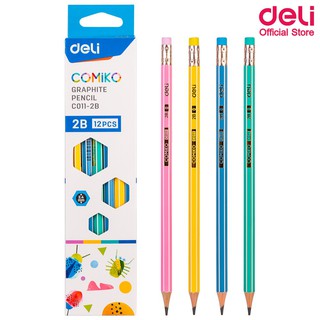 ดินสอไม้ 2B Deli C011-2B Graphite Pencil 2B ดินสอ ทรงหกเหลี่ยม (12แท่ง/กล่อง) ดินสอดำ