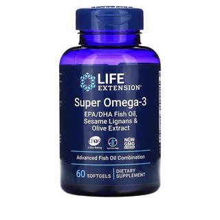 Life Extension, super Omega 2000mg , น้ำมันปลา โอเมก้า-3 60 Softgelsสีดำ