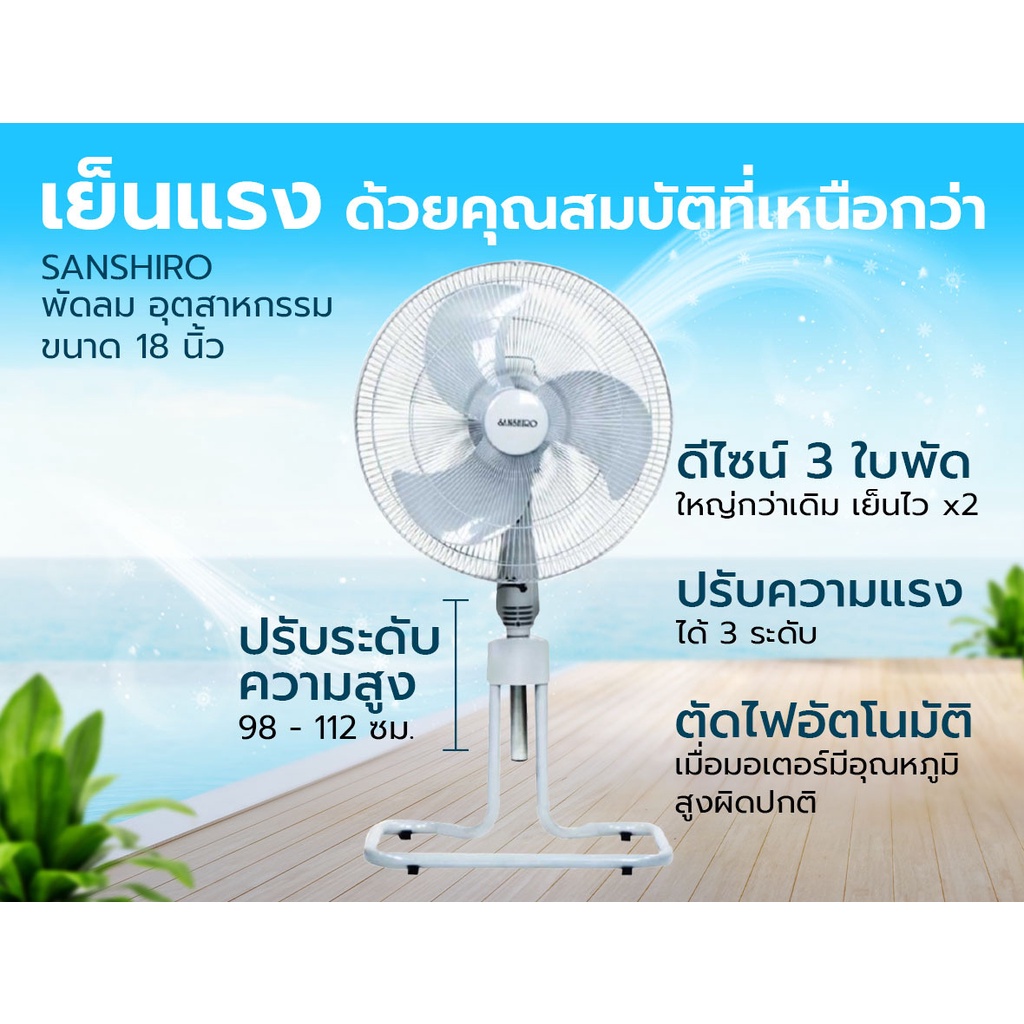 ภาพสินค้าSanshiro Electric fan พัดลมอุตสาหกรรม ตั้งพื้น 18 นิ้ว มาตรฐาน มอก.ประหยัดไฟเบอร์ 5 ประกอบง่าย ทนทาน แข็งแรง รับประกัน4ปี โดย TV Direct จากร้าน tvdirect บน Shopee ภาพที่ 7