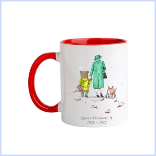 Queen Elizabeth Memorial Mug แก้วมัก 350 มล. Queen Elizabeth Memorabilia Souvenir Mug Union Jack Bunting Queen and Her cingth