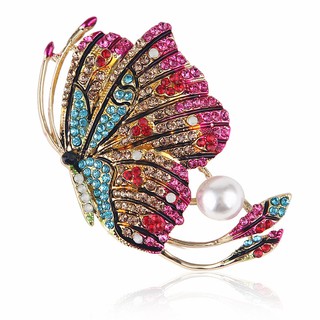 Korean version High quality Big Butterfly Pearl Rhinestone Brooch Shine Rhinestone Dripping oil Pearl Big Butterfly Brooches Clothing Accessories