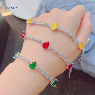 Fancy ใหม่ สร้อยข้อมือเงิน 925 ประดับพลอยเทียม มรกต ทับทิม เพทาย เครื่องประดับแฟชั่น สําหรับผู้หญิง เจ้าสาว