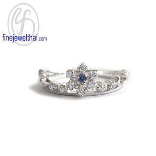 Finejewelthai-แหวนมงกุฏ-แหวนเจ้าหญิง-แหวนไพลิน-ไพลินแท้-แหวนเพชรCZ-Blue-Sapphire-Silver-Ring-Birthstone-R1395bl