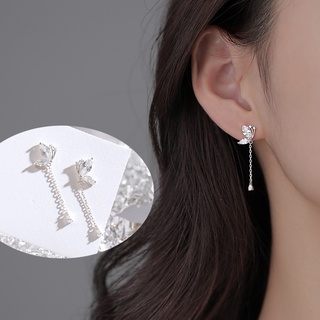 สินค้า ต่างหู Charm Butterfly Crystal Earrings Elegant Tassel Silver Drop Dangle Earring for Women Wedding Party Jewelry