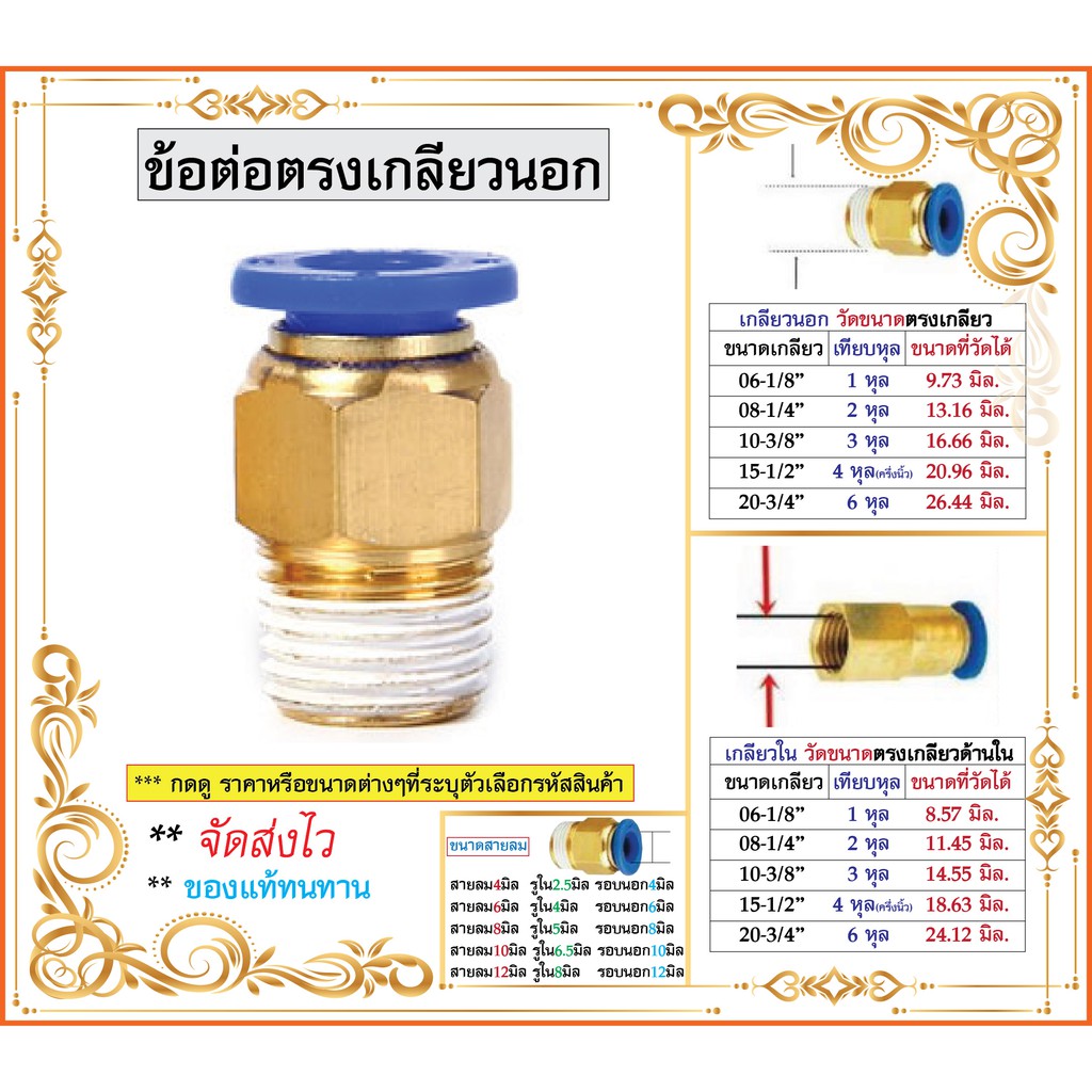 รูปภาพของข้อต่อลม SPC ต่อตรง เสียบสายลมด้านนึง อีกด้านเกลียวนอก สินค้าพร้อมส่ง จัดส่งรวดเร็ว ‎Fittingลองเช็คราคา