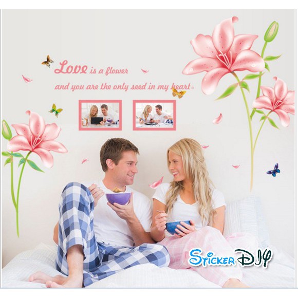 sale-transparent-wall-sticker-สติ๊กเกอร์ติดผนัง-love-is-a-flower-สีชมพู-กว้าง170cm-xสูง95cm