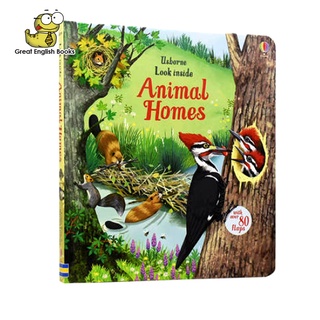 พร้อมส่ง บอร์ดบุ๊ค Usborne Look inside animal homes สำหรับเด็ก 3-6 ปี เปิด-ปิดได้ 80 แผ่น