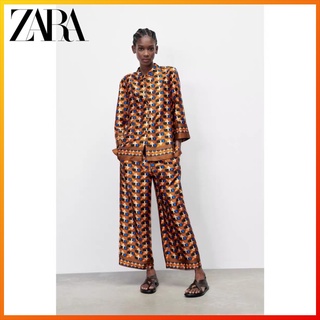 Zara ใหม่ เสื้อเชิ้ตแขนยาว คอปก พิมพ์ลาย แฟชั่นฤดูร้อน สําหรับผู้หญิง