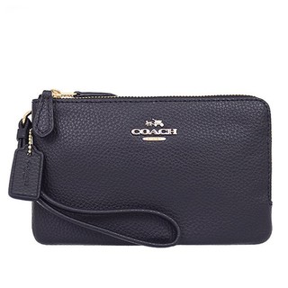 COACH กระเป๋าคล้องมือ DOUBLE CORNER ZIP WALLET IN POLISHED PEBBLE LEATHER F87590 IMBLK (IM/BLACK)