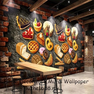 สติกเกอร์วอลเปเปอร์ ลายอิฐ พิซซ่า 3D สไตล์เรโทร สําหรับตกแต่งผนัง ร้านอาหาร เบเกอรี่ ขนมหวาน ฟาสต์ฟู้ด อุตสาหกรรม