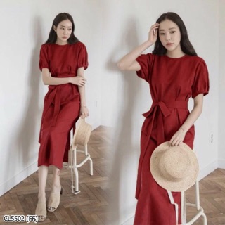 ชุดเดรสยาว มีเชือกผูก เรียบร้อย ใส่ไปงานแต่งงาน ใส่ทำงาน ลุคเรียบหรู TW5973