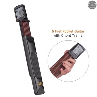 6-String Pocket Guitar Chord Trainer Folk Guitar Practice Tool Gadget 6 Frets with Rotatable Chords Chart Screen for Beginners fingering Practice