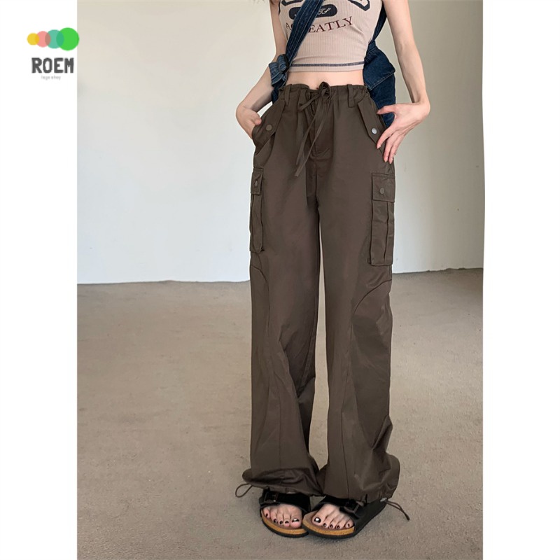 nini-new-season-drawstring-overalls-korean-style-casual-pants-loose-vertical-straight-pants-womens-high-waist-mop-pants