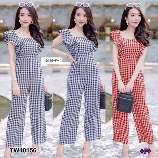 TW10156 Jumpsuit จั้มสูทคอเหลี่ยมสายระบายลายสก็อต งานผ้าทอเนื้อดีสุดๆ มีซิปหลัง เอวไม่สม็อค งานสวย ใส่ง่ายพร้อมส่ง