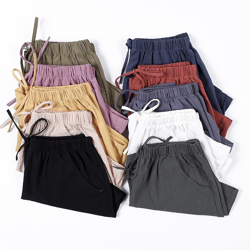 ภาพสินค้าPor  กางเกงผู้หญิง กางเกงขาสั้น ผ้าลินิน 10 สี กางเกงวินเทจ สไตล์เกาหลี ใส่สบาย ขากว้าง สีพื้น กระเป๋า2ข้าง จากร้าน poring._. บน Shopee ภาพที่ 5