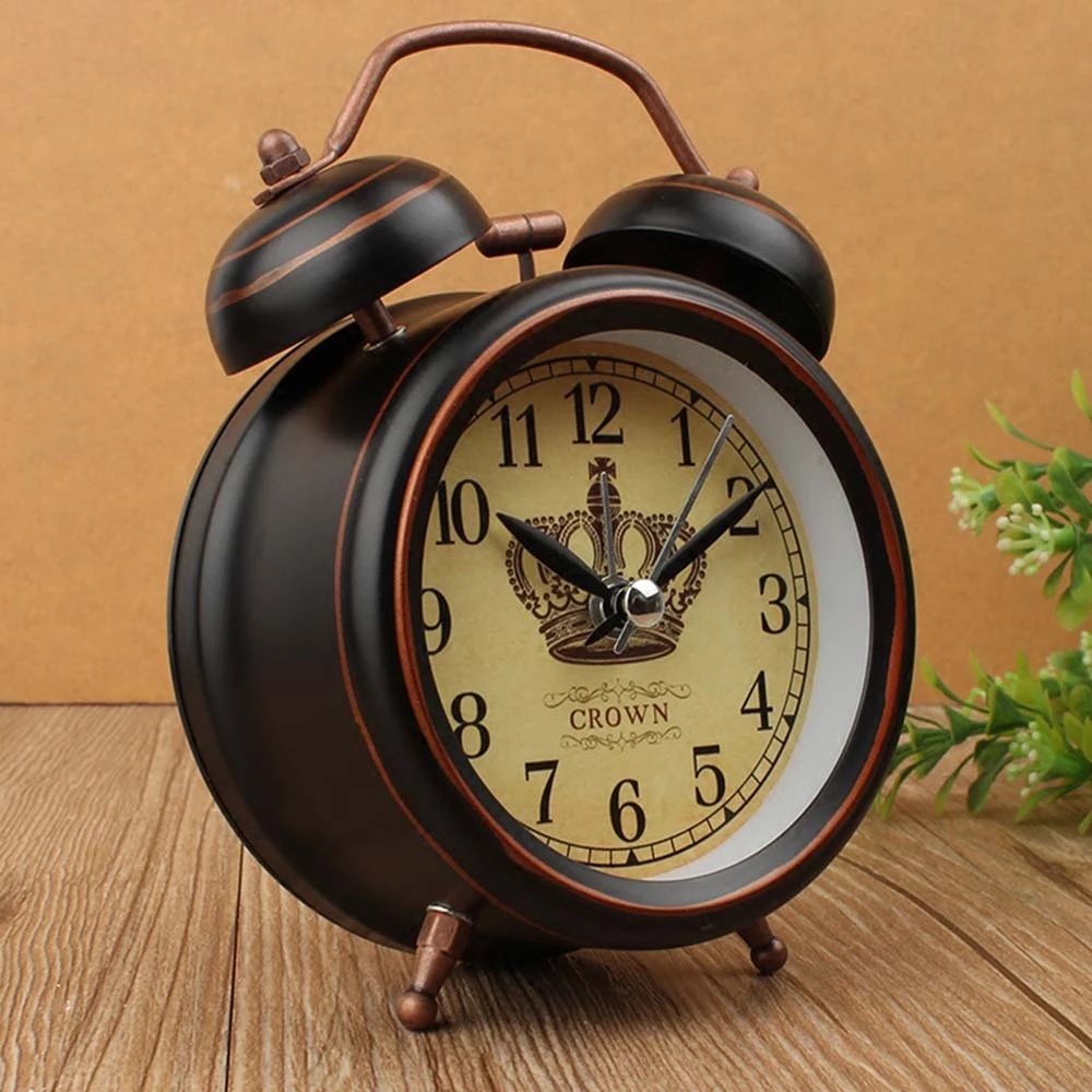 นาฬิกาปลุกโลหะ-สไตล์วินเทจ-ย้อนยุค-ยุโรป-เข็มปิดเสียง-ติดข้างเตียง-นาฬิกาตั้งโต๊ะ-กระดิ่งแหวนเตียง