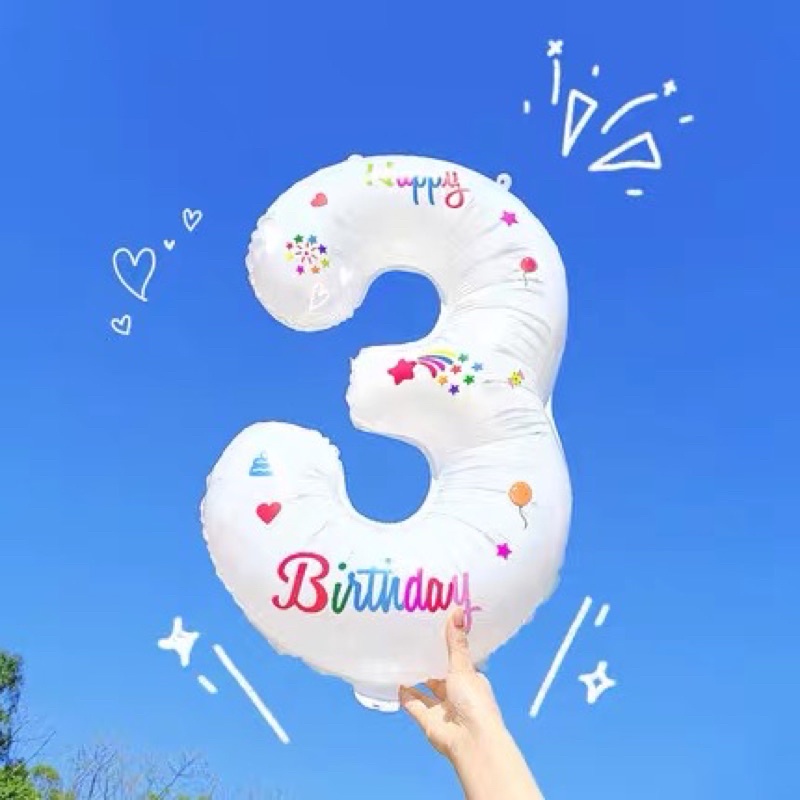 ภาพสินค้าลูกโป่งตัวเลขสีขาว 32 นิ้ว พร้อมส่งในไทย ลูกโป่งฟอยล์ตัวเลข0-9 จากร้าน rainbow_balloons บน Shopee ภาพที่ 8