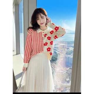 Xiao เสื้อแขนยาว คอปก ทรงหลวม สีตัดกัน สไตล์เกาหลี แฟชั่นฤดูใบไม้ร่วง ฤดูหนาว