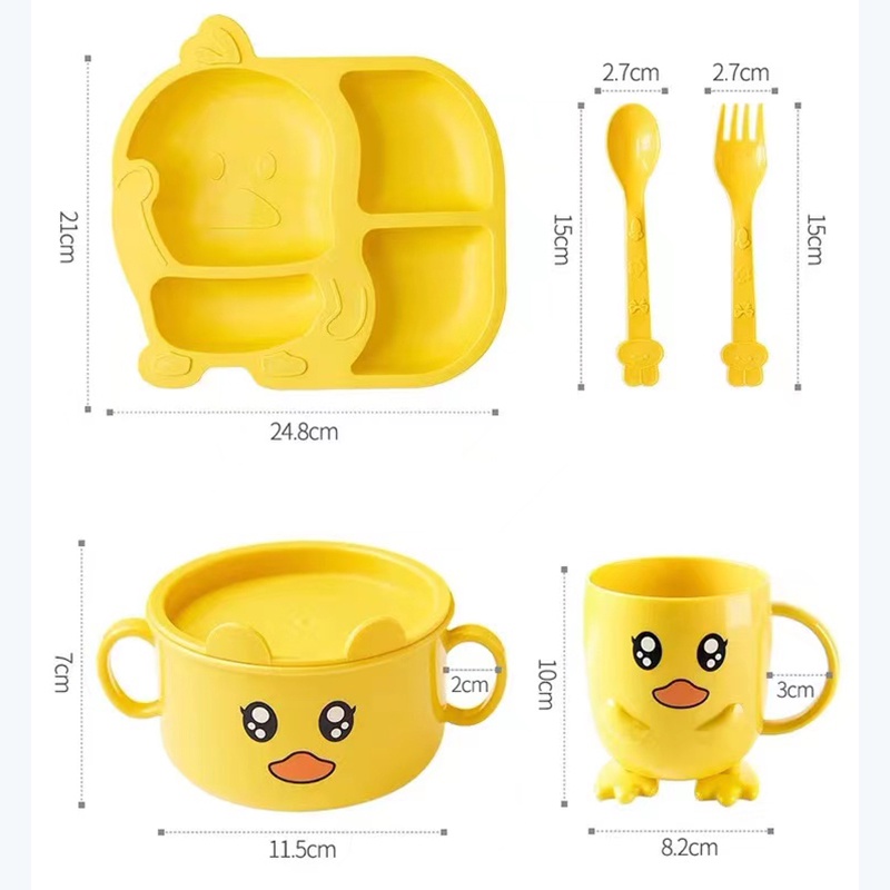 ชุดจานชามเด็ก-ถ้วยเด็ก-แก้วเด็ก-เซทจานสำหรับเด็ก-ลายเป็ดเหลืองน่ารักๆ-cj02